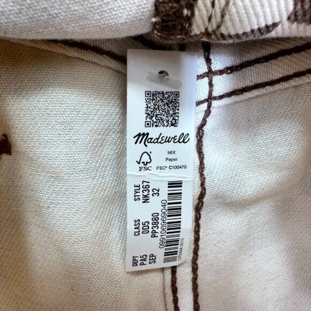 Madewell Brown Cream Daisy Checkered Print Denim Mini Skirt Size‎ 32 NWT - Picture 3 of 5